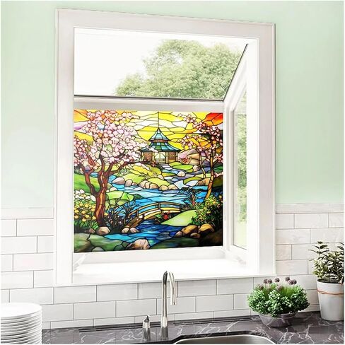 Glass Films,Stained Stickers Static Cling,Frosted Privacy Print Retro Vintage Scenery Window Door Home Decor for Room(Color 07,19.7X19.7 inches) in Kuwait