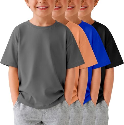 Oakgarden 4 Pack Toddler Short Sleeve T-Shirts Boys Girls Oversized Crew Neck Basic Undershirts Tops Casual Loose Fit Tees in Kuwait
