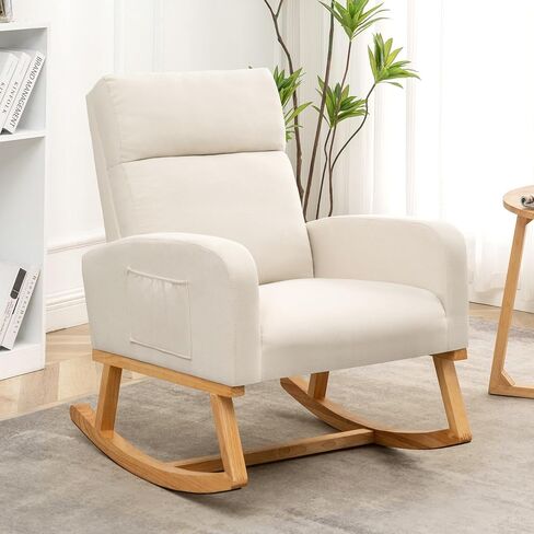 HCHAIRH Rocking Chair Nursery, Sherpa Nursing Rocking Chairs, Upholstered Nursery Glider Rocker for Mom Nursery Morden Rocking Chair with Side Pocket for Living Room,Bedroom,Teddy White Cow Printed in Kuwait