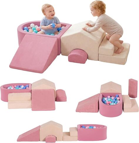 STAOLENE Soft Foam Climbing Blocks with Ball Pit(No Balls) | Indoor Playground Climbing Toys for Toddler 1-3, Ideal Gift for Crawling & Sliding, Machine-washable Covers in Kuwait