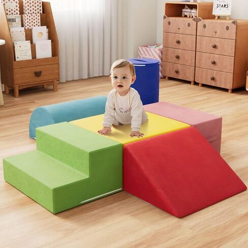 Baby Foam Climbing Blocks 4 Piece, Toddlers Climbing Gym for Crawling and Sliding, Indoor Playground Soft Large Foam Crawl Activity Play Set for Infant in Kuwait