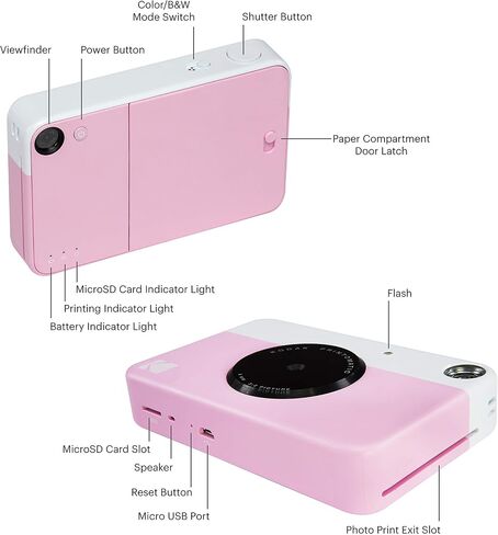 Kodak PRINTOMATIC Digital Instant Print Camera (Pink), Full Color Prints On ZINK 2x3 Sticky-Backed Photo Paper - Print Memories Instantly (Renewed) in Kuwait