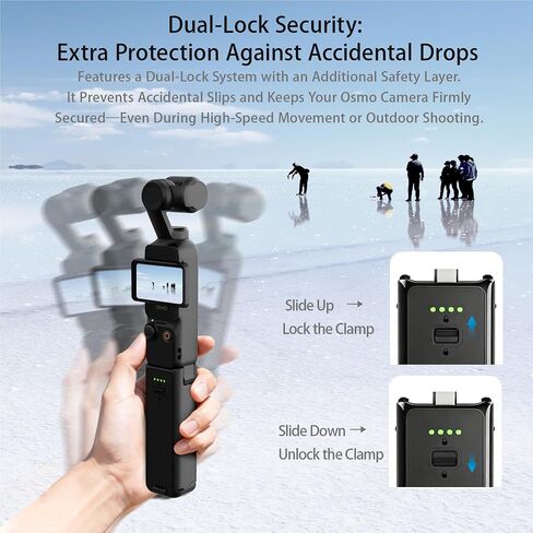 Fast Charging Battery Handle for Xtra Muse& DJI Osmo Pocket 4/ Pocket 3 4900mAh Grip with Built-in Hidden Foldable Tripod, Dual Anti-Drop Lock, LED Battery Indicator & 1/4" Thread in Kuwait