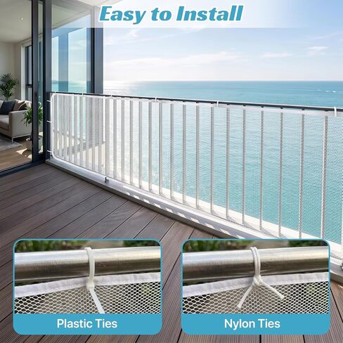 Banister Guard 15 x 3 ft Heavy Duty Stair Railing Cover for Pets, Reinforced Seam Dog Cat Safety Netting, No-Drill Balcony Barrier for Apartment Stairs, White. in Kuwait
