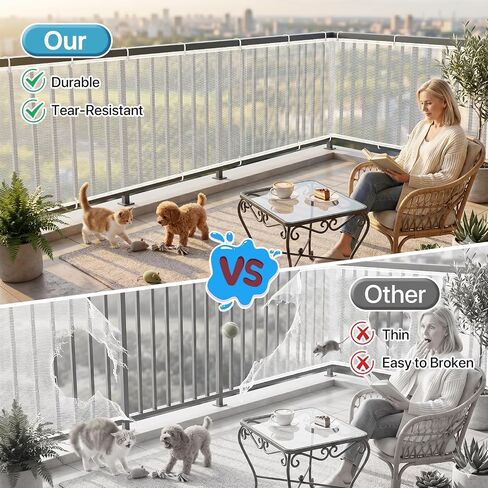 Banister Guard 15 x 3 ft Heavy Duty Stair Railing Cover for Pets, Reinforced Seam Dog Cat Safety Netting, No-Drill Balcony Barrier for Apartment Stairs, White. in Kuwait