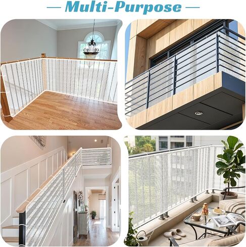 Banister Guard 15 x 3 ft Heavy Duty Stair Railing Cover for Pets, Reinforced Seam Dog Cat Safety Netting, No-Drill Balcony Barrier for Apartment Stairs, White. in Kuwait