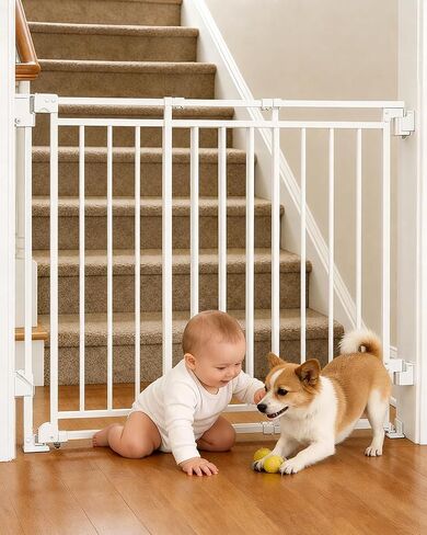 Baby Gate for Stairs, Doorways & Hallways with Auto Close – 26.4"-43" W x 29" H, Extra-Wide Walk Thru and No Bottom Bar for Easy Access, Adjustable Safety Gate for Dogs & Toddlers, Black in Kuwait