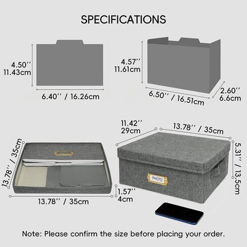 Linen Photo Storage Box with Lid & Dividers, Decorative Photo Organizer Box with Side Handle for up to 1700 4x6 Pictures, Memory Keepsake Organizer for Family Baby Photos, Cards, Letters, Crafts, Grey in Kuwait