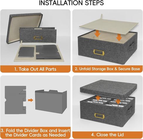 Linen Photo Storage Box with Lid & Dividers, Decorative Photo Organizer Box with Side Handle for up to 1700 4x6 Pictures, Memory Keepsake Organizer for Family Baby Photos, Cards, Letters, Crafts, Grey in Kuwait