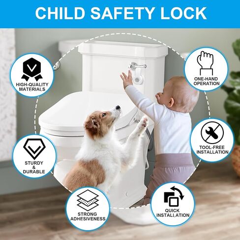 Baby Proofing Toilet Locks, Child Safety Toilet Lock,Toilet Flush Child Safety Lock with Round Button for Toddlers Kids Children,Strong Adhesive Toilet Locks for Bathroom Washroom, (2pcs) in Kuwait