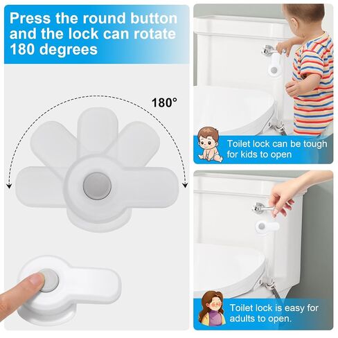 Baby Proofing Toilet Locks, Child Safety Toilet Lock,Toilet Flush Child Safety Lock with Round Button for Toddlers Kids Children,Strong Adhesive Toilet Locks for Bathroom Washroom, (2pcs) in Kuwait