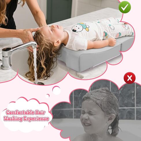 Noverlife Gray Hair Washing Station for Toddler, Ergonomic Design Shampoo Buddy Foam Mat Foldable Sink Hair Washing Neck Support, Comfortable Hair Washing Mat with Zippers Hair Washing Seat for Sink in Kuwait