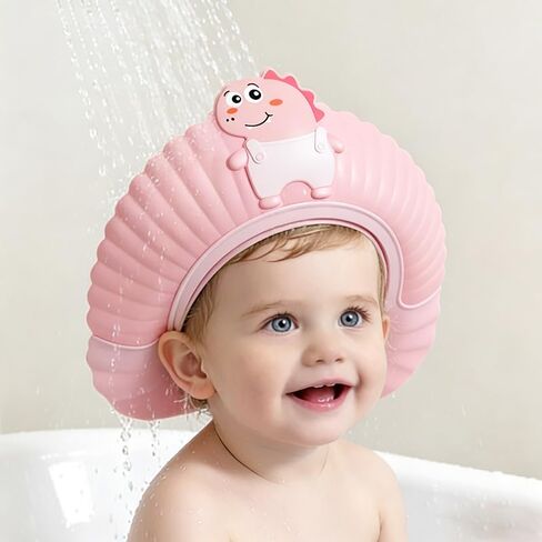 Silicone Adjustable Kids Shower Cap, Tear-Free Shampoo Protection Hat for Baby Toddler Children, Safe Waterproof Bathing Hair Wash Cap 0-9 Years (Pink) in Kuwait