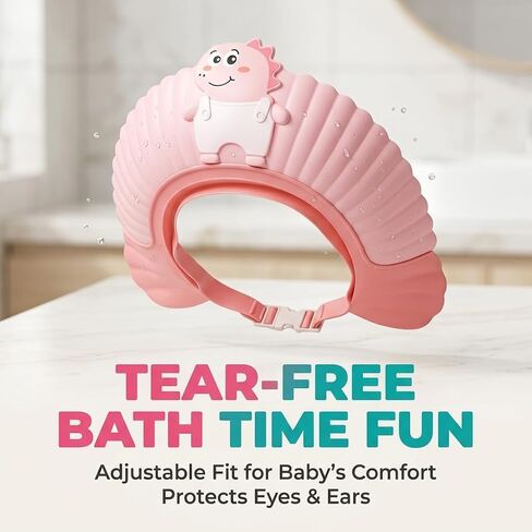Silicone Adjustable Kids Shower Cap, Tear-Free Shampoo Protection Hat for Baby Toddler Children, Safe Waterproof Bathing Hair Wash Cap 0-9 Years (Pink) in Kuwait