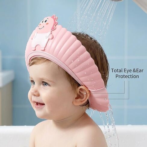 Silicone Adjustable Kids Shower Cap, Tear-Free Shampoo Protection Hat for Baby Toddler Children, Safe Waterproof Bathing Hair Wash Cap 0-9 Years (Pink) in Kuwait