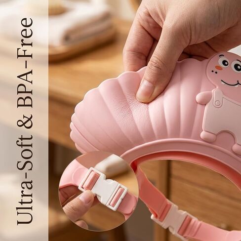 Silicone Adjustable Kids Shower Cap, Tear-Free Shampoo Protection Hat for Baby Toddler Children, Safe Waterproof Bathing Hair Wash Cap 0-9 Years (Pink) in Kuwait