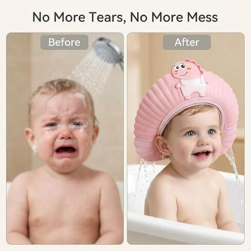 Silicone Adjustable Kids Shower Cap, Tear-Free Shampoo Protection Hat for Baby Toddler Children, Safe Waterproof Bathing Hair Wash Cap 0-9 Years (Pink) in Kuwait
