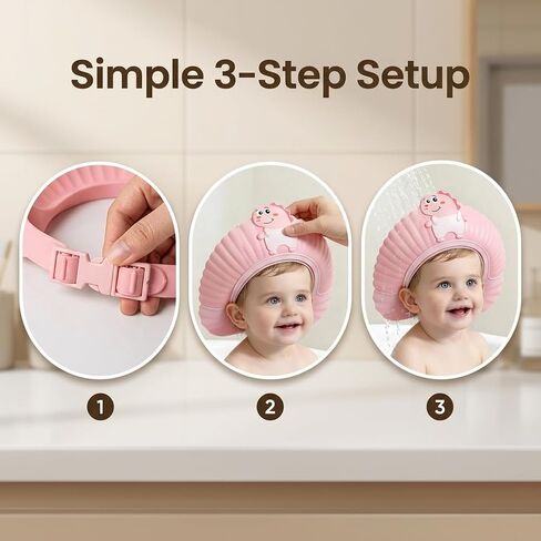 Silicone Adjustable Kids Shower Cap, Tear-Free Shampoo Protection Hat for Baby Toddler Children, Safe Waterproof Bathing Hair Wash Cap 0-9 Years (Pink) in Kuwait