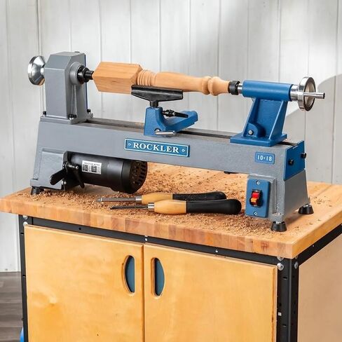 10x18" Mini Lathe Machine - Sturdy Cast-Iron Made Wood Lathes - Adjustable & Secured Woodturning Tools For Small To Medium-size in Kuwait