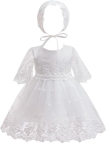 Baby Girls Baptism Christening Dress Infant Toddler Floral Lace Gown With Bonnet in Kuwait