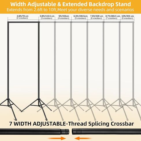 Backdrop Stand 10x7ft(WxH)- 7 Widths Photo Studio Adjustable Background Stand Support kit with Clamps,Carrying Bag for Party, Photo Booth, Banner, Events Decoration, Wedding, Photography in Kuwait