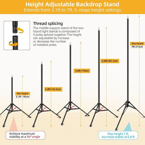 Backdrop Stand 10x7ft(WxH)- 7 Widths Photo Studio Adjustable Background Stand Support kit with Clamps,Carrying Bag for Party, Photo Booth, Banner, Events Decoration, Wedding, Photography in Kuwait