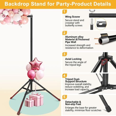 Backdrop Stand 10x7ft(WxH)- 7 Widths Photo Studio Adjustable Background Stand Support kit with Clamps,Carrying Bag for Party, Photo Booth, Banner, Events Decoration, Wedding, Photography in Kuwait
