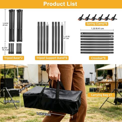 Backdrop Stand 10x7ft(WxH)- 7 Widths Photo Studio Adjustable Background Stand Support kit with Clamps,Carrying Bag for Party, Photo Booth, Banner, Events Decoration, Wedding, Photography in Kuwait
