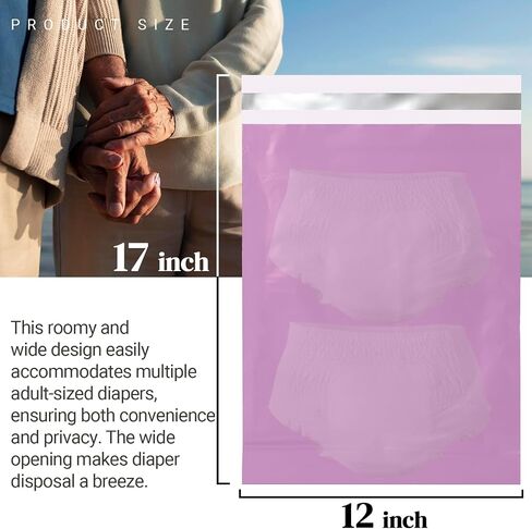 Calvana 100pcs Adult Diaper Disposal Bags, Extra Large 12"x17", Odor-Proof & Leak-Resistant, Thick Tear-Resistant Disposable Trash Bags for Adult Diapers, Baby Diapers, Pet Waste (Purple) in Kuwait