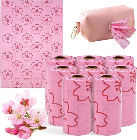 Portable Sanitary Napkin Disposal Bags Cherry Blossom Scented, with Dispenser, 120 pcs Pink Period Disposal Bags discreet period bags Disposable Mini Bags for Women Privacy Handling Bag Diaper Sack in Kuwait