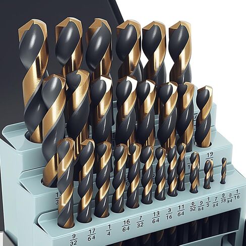 29Pcs Cobalt Drill Bit Set, 135 Degree Tip High Speed Steel with Black and Gold Finish, Stainless Steel, Plastic and Wood with Metal Indexed Storage Case 1/16"-1/2" in Kuwait