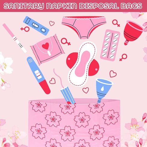Portable Sanitary Napkin Disposal Bags Cherry Blossom Scented, with Dispenser, 120 pcs Pink Period Disposal Bags discreet period bags Disposable Mini Bags for Women Privacy Handling Bag Diaper Sack in Kuwait