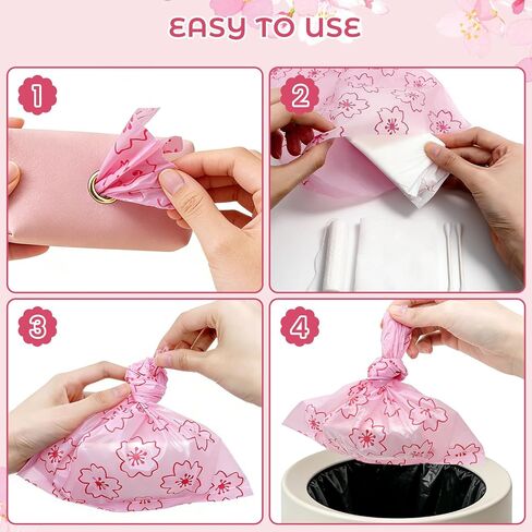 Portable Sanitary Napkin Disposal Bags Cherry Blossom Scented, with Dispenser, 120 pcs Pink Period Disposal Bags discreet period bags Disposable Mini Bags for Women Privacy Handling Bag Diaper Sack in Kuwait