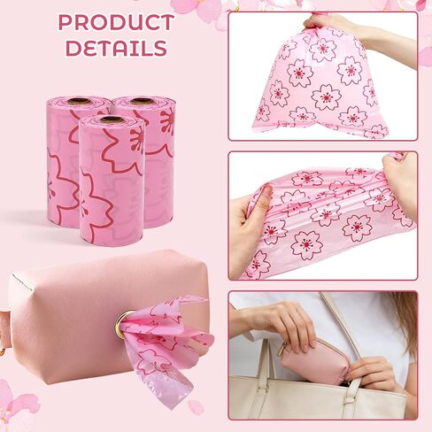 Portable Sanitary Napkin Disposal Bags Cherry Blossom Scented, with Dispenser, 120 pcs Pink Period Disposal Bags discreet period bags Disposable Mini Bags for Women Privacy Handling Bag Diaper Sack in Kuwait