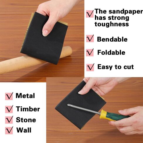 42Pcs Sandpaper Assortment,120/220/400/600/800/1000/2000 Grit, 9 x 3.6 Inch, Wet Dry Sand Paper, Silicon Carbide Grit Material, Suitable for Sanding and Polishing Wood, Metal, Stone, Walls in Kuwait