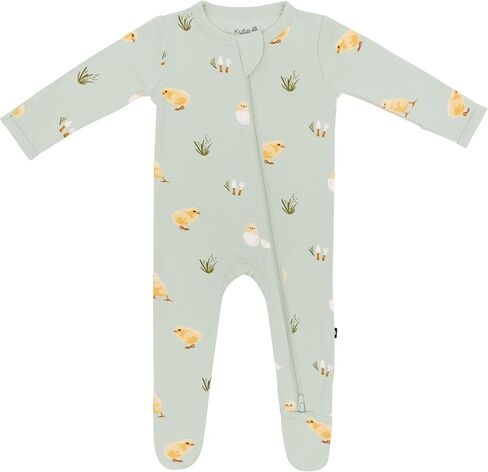 KYTE BABY Infant and Toddler Dual Zipper Footie, Ultra-Soft Rayon Made From Bamboo Sleeper, Boys and Girls Pajamas (3-6 Months, Aloe Chick) in Kuwait