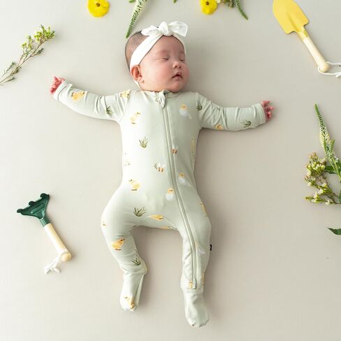 KYTE BABY Infant and Toddler Dual Zipper Footie, Ultra-Soft Rayon Made From Bamboo Sleeper, Boys and Girls Pajamas (3-6 Months, Aloe Chick) in Kuwait