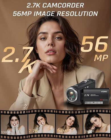 Video Camera Camcorder, QHD 2.7K 56MP 16X Digital Vlogging Camera with LED Fill Light for YouTube, 2.8'' 270° Rotation Screen Camcorder Camera with 32GB Card and Two Batteries in Kuwait