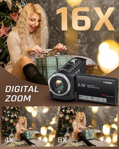 Video Camera Camcorder, QHD 2.7K 56MP 16X Digital Vlogging Camera with LED Fill Light for YouTube, 2.8'' 270° Rotation Screen Camcorder Camera with 32GB Card and Two Batteries in Kuwait