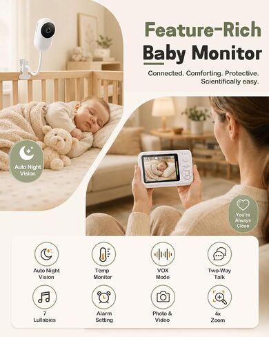 Baby Monitor with Camera and Audio,2.8" Screen Baby Monitor No Wifi with Clip for Crib & Stand, Portable Travel Baby Bed Camera with Auto Night Vision, VOX, 2-Way Talk, Temp Sensor & 7 Lullabies in Saudi Arabia