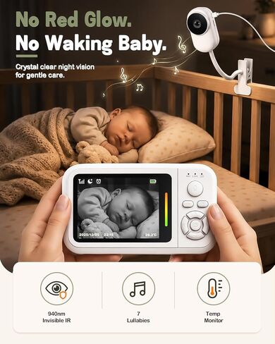 Baby Monitor with Camera and Audio,2.8" Screen Baby Monitor No Wifi with Clip for Crib & Stand, Portable Travel Baby Bed Camera with Auto Night Vision, VOX, 2-Way Talk, Temp Sensor & 7 Lullabies in Saudi Arabia