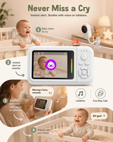 Baby Monitor with Camera and Audio,2.8" Screen Baby Monitor No Wifi with Clip for Crib & Stand, Portable Travel Baby Bed Camera with Auto Night Vision, VOX, 2-Way Talk, Temp Sensor & 7 Lullabies in Saudi Arabia