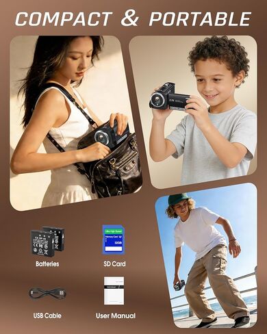 Video Camera Camcorder, QHD 2.7K 56MP 16X Digital Vlogging Camera with LED Fill Light for YouTube, 2.8'' 270° Rotation Screen Camcorder Camera with 32GB Card and Two Batteries in Kuwait