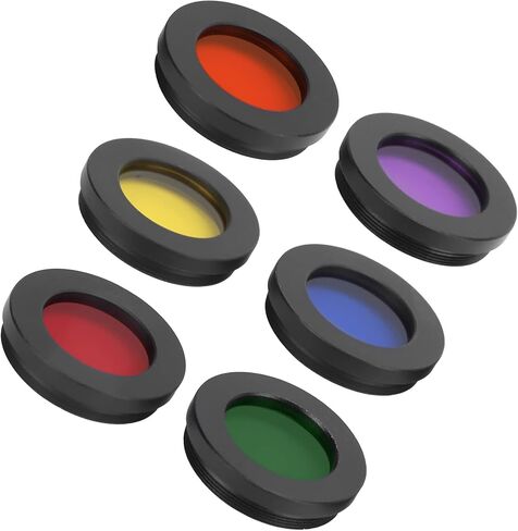 6pcs 1.25 inch Telescope Eyepiece Filters Set, Colorful Planetary and Nebula Filters with Red Green Orange Yellow Blue Purple, for Enhancing Contrast on Moon Jupiter in Kuwait