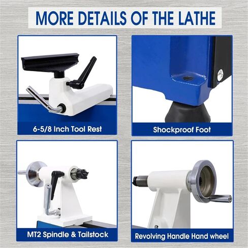 Benchtop Wood Lathe 10" X 18" Wood Lathe Machine 5 Variable Speeds 500/750/1150/1800/3200RPM Mini Wood Turning Lathe in Kuwait