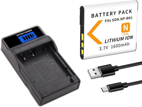 NP-BN1 NPBN1 BC-CSN Battery with Slim LCD Charger for Sony DSC-QX10 QX30 | Cyber-Shot QX100 QX100 DSC-TF1 DSC-TX10 TX20 TX30 DSC-W530 DSC-W570 DSC-W650 DSC-W800 DSC-W830, 1600mah in Kuwait