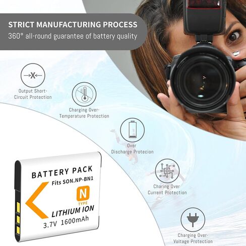 NP-BN1 NPBN1 BC-CSN Battery with Slim LCD Charger for Sony DSC-QX10 QX30 | Cyber-Shot QX100 QX100 DSC-TF1 DSC-TX10 TX20 TX30 DSC-W530 DSC-W570 DSC-W650 DSC-W800 DSC-W830, 1600mah in Kuwait