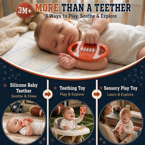 Baby Teething Toys Silicone Baby Football-Themed Teether Over 3 Months | Sensory Chew Toys - Baby Teether for Teething Relief - BPA Free Infant Toys Baby Shower Gifts in Kuwait