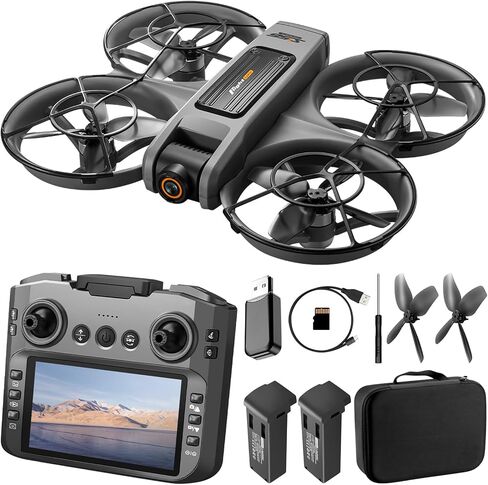 Drone with UHD Camera, Drone with Screen on Controller for Beginners, Remote Control Quadcopter with 2 Batteries, One Key Start, Easy to Fly, Altitude Hold, 3D Flips, Carrying Case （Dark Gray） in Kuwait
