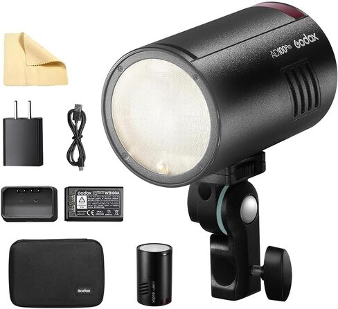 Godox AD100 Pro Godox 100Ws Pocket Flash Strobe – 2.4G Wireless X System, 2600mAh Li-ion (360 Flashes), 1/8000s HSS, 0.01-1.5s Recycling, OLED Screen, 1.8W LED Model Light, TTL/Multi/M in Kuwait